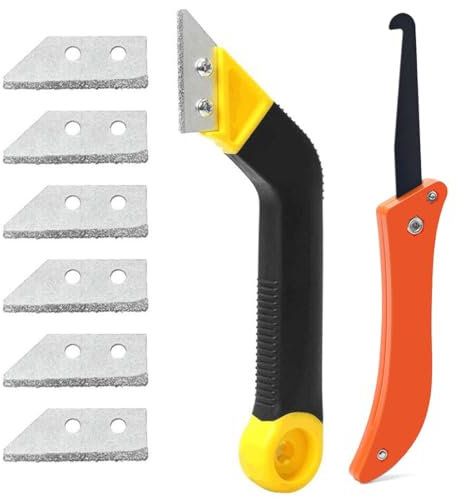 Rascador de lechada, juego de 9 rascadores de baldosas con 7 cuchillas de repuesto y 1 sierra angular, cuchilla limpiadora de baldosas, cuchilla de afeitar