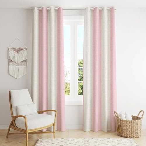 Rideau Occultant Thermiques Rayures Beige Rose Rideau Voilage Lavable Rideaux Occultant Oeillets Design Rideaux Thermiques Rideau Thermique Isolant Anti Froid Rideau Salon Fenetre 2x100x240cm