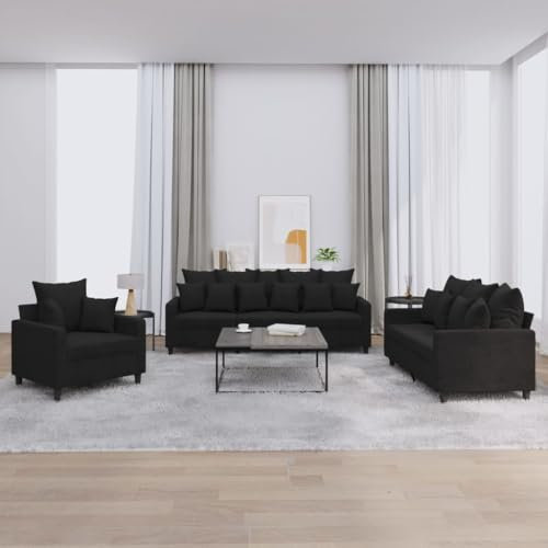 Brokky 3-TLG. Sofagarnitur mit Kissen Sofa Wohnzimmer Sitzgruppe Wohnzimmer Sofa Set Sofas FüR Wohnzimmer Schwarz Samt - 3201685
