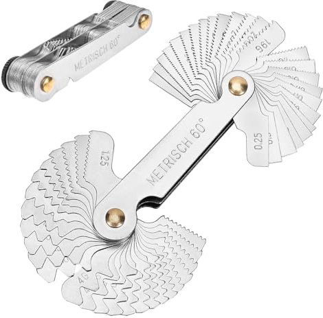 Szaboviktoria 52 Pezzi Misuratore di Filettatura, Acciai Inossidabili Calibro, Contafiletti, Misuratore Passo Filetti, Metriche 60° e Whitworth 55°, 0,25 – 6 mm e 4 – 62 G Calibro Filettato per Viti