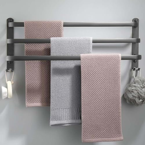 60CM Self Adhesive Towel Rail - Three-Rod Wall Mounted Holder for Bathroom and Kitchen - Gray