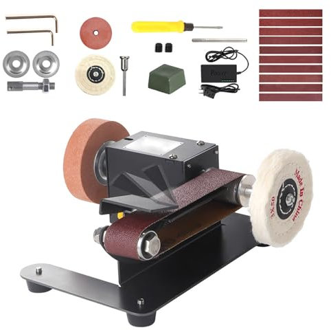 Mini Belt Sander, 350W Electric Belt Sanding Machine with Adjustable Angle, 10pcs Sanding Belts, 7 Adjustable Speed, Desktop Polishing Machine for DIY Woodworking