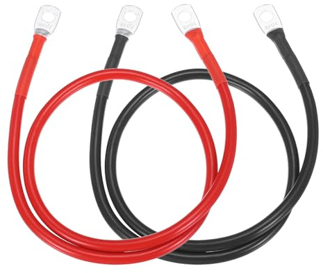 sourcing map 2PCS 8 AWG Battery Cable, 2ft Pure Copper Battery Inverter Cables with 1/4 Ring Terminals for Marine Solar Boat Car RV, Red Black