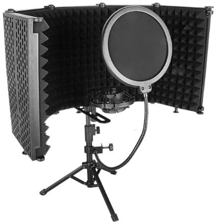 Microphone Isolation Shield with Mic Stand, Sound Proof Mic Isolation Shield, High Density Absorbent Foam Microphone Stand for Recording Studio Vocal Booth Equipment