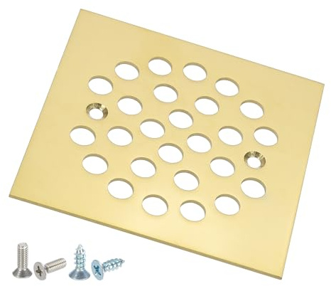 PATIKIL Juego De Rejilla De Ducha 4-1/4 Rejilla De Ducha para Baños Dorado | 1 Pieza, De Acero Inoxidable 304 Cuadrada, Con Tornillos, Pisos Jardines Caminos Paisajísticos Patios