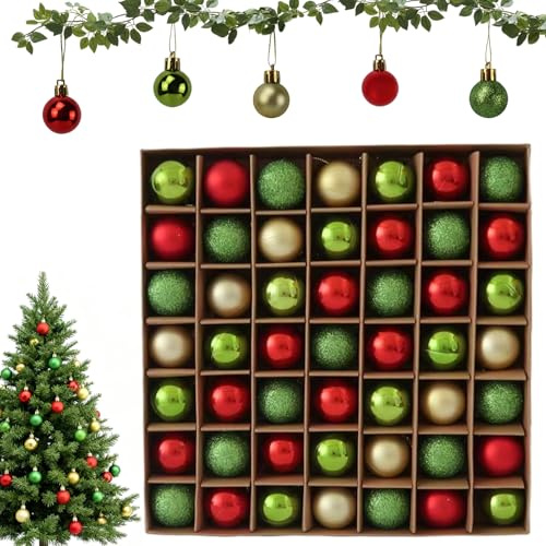 Mervokl 49 Stück Weihnachtskugeln Baumschmuck,3cm Gold Rot Grün Christbaumkugeln Set Klein Hängende Weihnachts Kugeln Plastik Dekoration Weihnachtsbaumkugeln für Weihnachten Urlaub Hochzeit Party