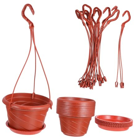 FUTUREORYY Lot de 10 Pots De Fleurs en Plastique À Suspendre pour Jardin Intérieur Décoratifs Petits Pots avec Soucoupe en Plastique Rouge