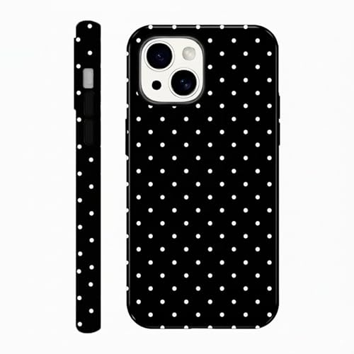 Dahimomo Cute Case for iPhone 12 mini 5.4, Polka Dot Girly Aesthetic Dsign Pattern, Shockproof Slim Soft TPU and Hard PC Frosted Double Protective Cover for Girl Women, Black Dot