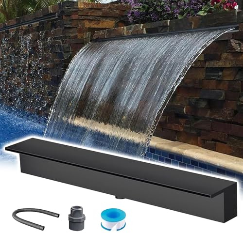 Überlauf Rinne Haushalts- und gewerblicher Überlauf für Außenwasserfälle, Kleiner/großer Edelstahl-Brunnenüberlauf, für Garten/Teich/Swimmingpool(Black,32″/81cm)