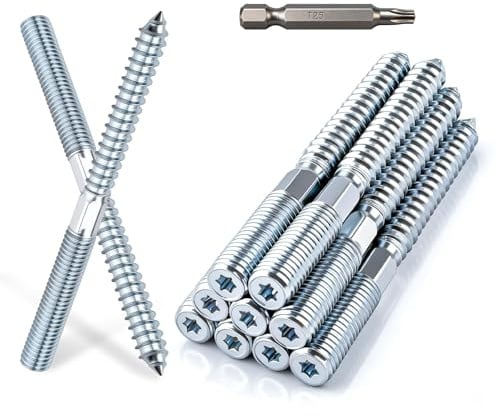 XRXYMQ 30 Stück Stockschrauben M8 x 60 mm Doppelgewindeschrauben Verzinkte | Stockschraube M8, Holzschrauben mit Sechskantteil, Torx T25 Doppelseitige Dübelschrauben, Holzbauprojekte, Möbelmontage