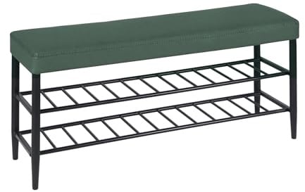 Relaxdays shoe bench, padded faux leather seat, 2 shoe shelves, 8 pairs of shoes, bench HWD 50x100x30 cm, green