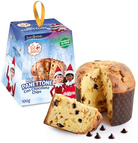 dekora - Panettone aux pépites de chocolat 100 g | Recette italienne traditionnelle | Avec découpage The Elf on the Shelf | Gâteau parfait pour enfants et fêtes de Noël