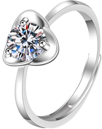 Homxi Damen 375 Weißgold Eheringe, Solitäre Rund mit Erstellter Diamant, Silber Damen Ring Verlobungsring Ehering, Größe 52 (16.6)