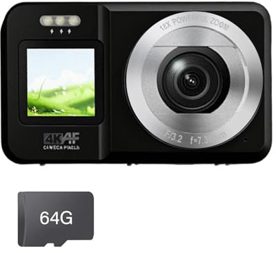 4K 64MP Digital Camera Double Screen 18X Zoom Portable for Teens Travel & Outdoor Photography Double Screen Camera for Travel Photography