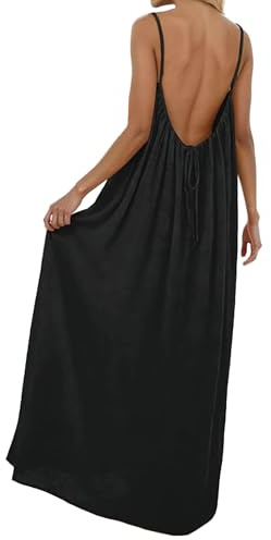 YBEBEWE Backless Cami Dresses for Women Casual Lounge Dress Backless Solid Color Sleeveless House Dress Long Sundress with Back Tie