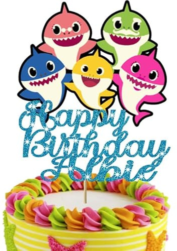 Personalised Glitter Shark Cake Topper with Any Name (BabyBlue)
