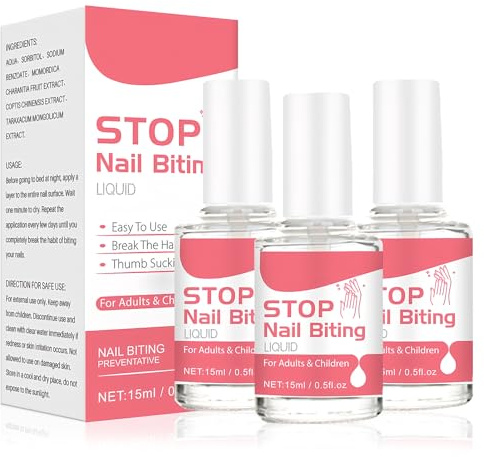 3 Pcs Nail Biting Prevention for Adults, Stop Biting Nails Adults, Quick Dry Anti Bite Nail Polish for All Ages, Easy Application