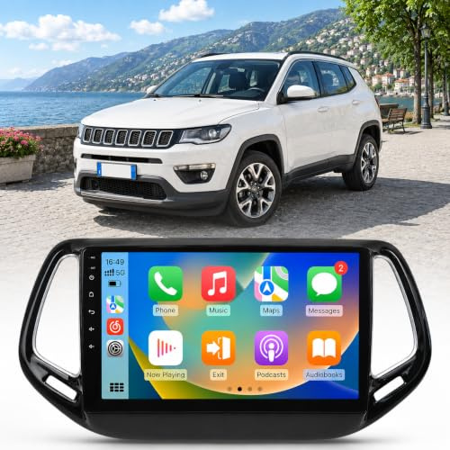 Autoradio 10 Android per Jeep Compass 2015 2016 2017 2018 2019 2020, Wireless CarPlay Android Auto, Navigazione GPS, Bluetooth, WiFi, Schermo Touch HD, Supporto Retrocamera 4+64