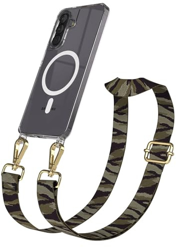 EAZY CASE Handykette - Verstellbares Taschenband kompatibel mit Galaxy A57, Schulterriemen, Handykordel mit Silikon Hülle, Qi Charging kompatibel, Umhängetasche, Grün Camouflage Gold