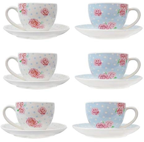 Tea Cup & Saucer Set of 6 Party Tableware Porcelain Plate Coffee Afternoon Tea