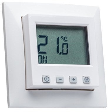 Halmburger digital Raumthermostat ERD55rg mit großem Display inkl. Berker S.1 1-Fach Rahmen 10118989 in polarweiß Glanz für Fußbodenheizung Stellantriebe 230V stromlos geschlossen (NC)