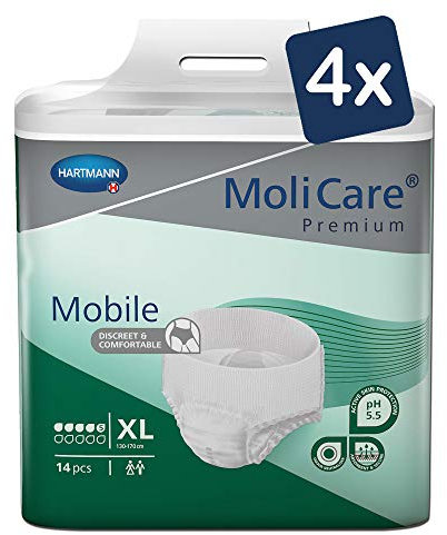 MoliCare Premium Mobile Einweghose: Diskrete Anwendung bei Inkontinenz für Frauen und Männer; 5 Tropfen, Gr. XL (130-170 cm Hüftumfang), 4x14 Stück