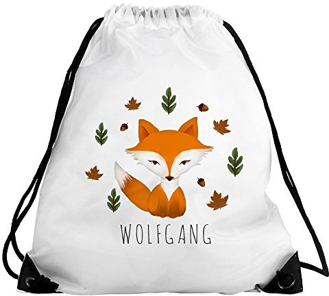 Eurofoto Turnbeutel mit Namen Wolfgang und schönem Fuchs-Motiv im Aquarell-Stil für Jungen | Sport-Beutel für Kinder | Gymbag