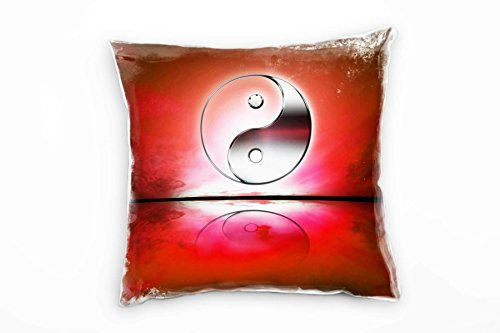 Paul Sinus Art Abstrakt, rot, Yin und Yang Deko Kissen 40x40cm für Couch Sofa Lounge Zierkissen - Dekoration zum Wohlfühlen