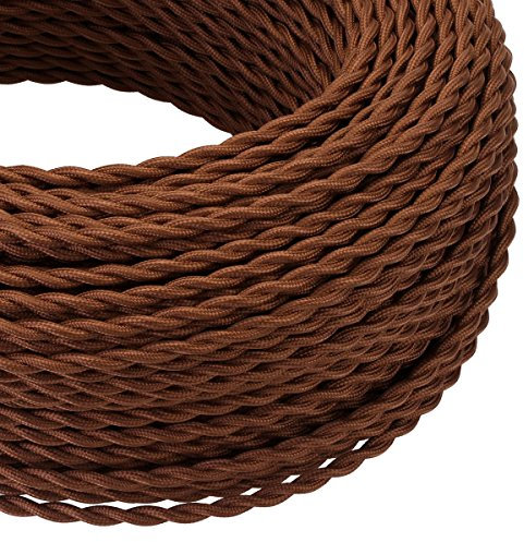 LEDSone 10m 3 Core Twisted Vintage Italian Style Braided Electrical 6mm Cable with Earth Wire, brown Antique Rope Woven Silk Lighting Flexible Fabric 0.75mm Cord DIY Pendant Light, Lighting Appliances