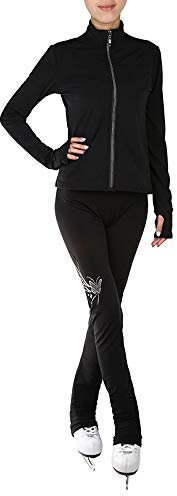 LIUHUO Eiskunstlauf-Jacke mit Blumendruck, Fleece-Hose für Mädchen, schwarze Hose für Wonmen-Anzüge, Schwarz, Kids 8-10