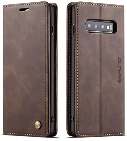 QLTYPRI Hülle für Samsung Galaxy S10 Plus, Vintage Dünne Handyhülle mit Kartenfach Geld Slot Ständer PU Ledertasche TPU Bumper Flip Schutzhülle Kompatibel mit Samsung Galaxy S10 Plus - Kaffee Braun