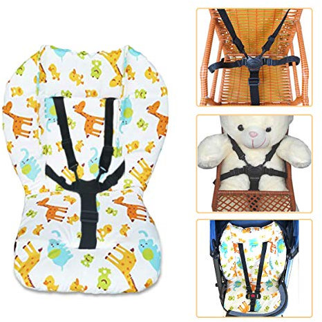 Kinderwagen Sitzkissen,Baby Hochstuhl Sitzkissen und 5 Punkt Gurte Set Muster Seat Liner Soft Safety First Kinderwagen Auflage Kissen Pad Matte Unisex,1 Set(Frosch)