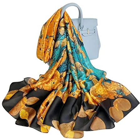 LumiSyne Foulards En Soie Imprimé Floral Rose Echarpes Long Foulards Coloré Châle De Plage Style Doux Et Élégant Toute La Saison(Bleu foncé)