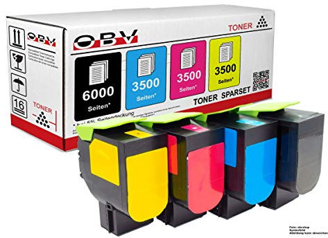 OBV 4X Toner XL kompatibel als Ersatz für Lexmark CS417 CS417dn CS517 CS517de CX417 CX417de CX517 CX517de schwarz 6000 farbig je 3500 Seiten