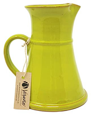 Verano Spanish Ceramics Selena Glaze Hand Dipped Decorative Large Flat Based Jug - New Home Decor Kitchen Restaurant Cafe Dining Table Vase Serving Cream Milk Water Juice Pourer - 20cm Lime Green