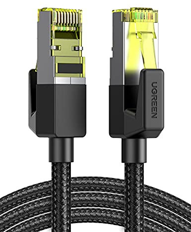 UGREEN Cat 7 Câble Ethernet Réseau RJ45 10Gbps 600MHz Double Blindage Noyau de Cuivre Nylon Tressé Compatible avec Routeur Switch Modem Décodeur TV Box PS5 PS4 Xbox Console de Jeux PC (3M)