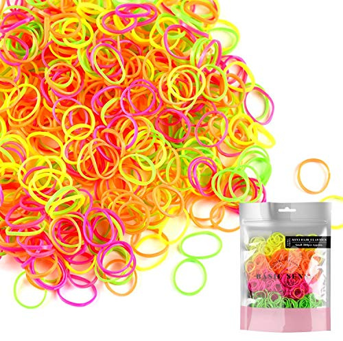 Basic Sense Extra Strong Hair Elastics, 500 Rubber Bands, Small - Neon | Thick Hair Bobbles for Girls & Women, No Damage Elastic Hair Ties for Braiding, Plaits & Ponytails, Snag Free, Small or Large