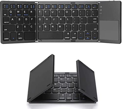 VISNAR 3 in 1 Tastiera Bluetooth 3.0, Tastiera Pieghevole Wireless con Touchpad. Tastiere Portatili per iPhone/Android/Windows/Mac/iOS/iPadOS 13.1 O più Alto