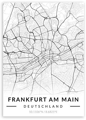 Murrano Metal Poster Metallbild Metallposter - Städte - Poster Stadt - mithilfe eines Magnets montiert - schwarz-weiß - Frankfurt am Main - 67 x 48 cm