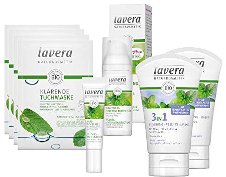 lavera Klärende Pflege Anti-Pickel Set 8tlg Fluid Anti-Pickel Gel 3in1 Reinigung