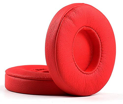 Solo3 Replacement Earpads Ear Pads Protein PU Leather Ear Cushion Compatible with Beats by Dr. Dre Solo3.0 Solo 2.0 Wireless On-Ear Headphones (Red)