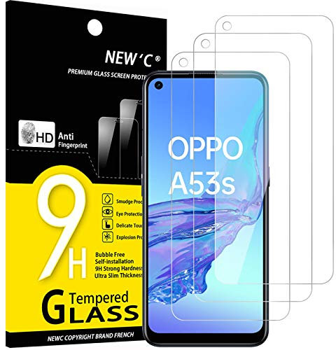 NEW'C 3 Piezas, Protector Pantalla para Oppo A53 / A53s, Cristal templado Antiarañazos, Antihuellas, Sin Burbujas, Dureza 9H, 0.33 mm Ultra Transparente, Ultra Resistente