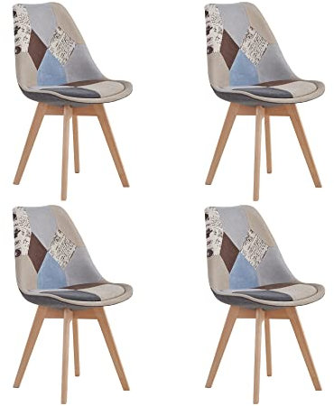 BenyLed Lot de 4 Chaises de Salle à Manger en Patchwork Modernes avec Assise Rembourrée et Pieds en Bois Idéal pour Salle à Manger, Salon, Chambre, etc., Gris Clair