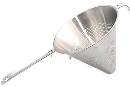 Colador chino de cocina cónica, pasador de salsa filtración, tamiz escurridor profundo de acero inoxidable (diámetro 19 cm)