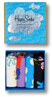 Happy Socks 4-Pack Good Times Socks Set, farbenfrohe und fröhliche, Socken für Männer und Frauen, Schwarz (36-40)