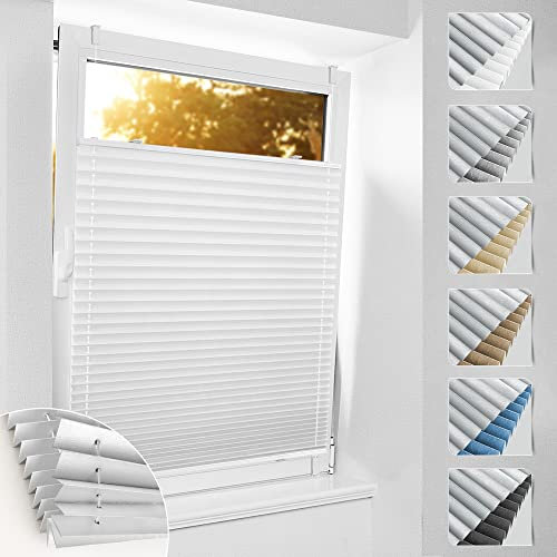 bobodeco Plissee ohne Bohren Verdunkelung Klemmfix, Weiß 50x100 cm(BxH) Thermo Plissees 100% Verdunkelnd & lichtundurchlässig Plisseerollo, Sichtschutz und Sonnenschutz für Fenster & Tür