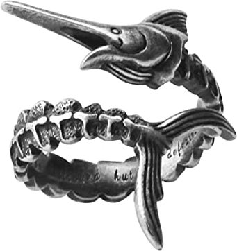 Der alte Mann und das Meer Marlin Fisch Ring Retro Kupfer Inspirierender Ring Offener Verstellbarer Ring für Damen Herren, Metall, nicht bekannt