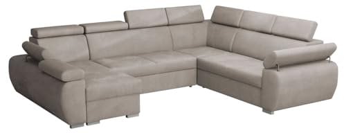 Mirjan24 Ecksofa Boston U mit Bettkasten und Schlaffunktion, Eckcouch, Polsterecke mit Einstellbare Kopfstützen, U-Form Sofa, Wohnlandschaft (Paros 2, Seite: Links, LC+2p+R+2r)