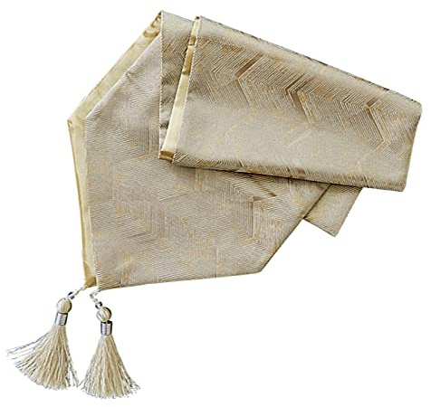 Chemin de table RENRUIRUI en Forme De W Jacquard Tissé Brocart Satin Tissu Moderne Mode pour Table À Manger Commode TV Stand Décor (Color : Brown, Size : 32x180cm)