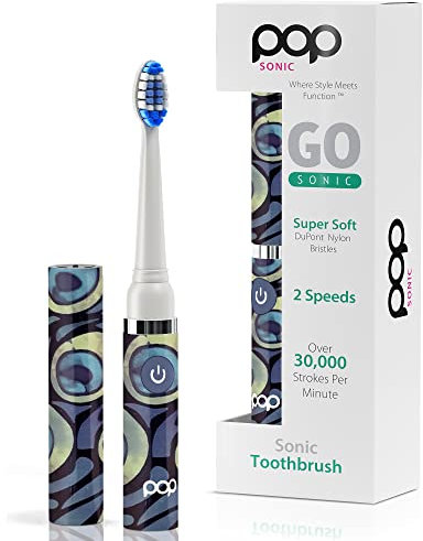 Pop Sonic Electric Toothbrush (Peacock) - Travel Toothbrushes w/AAA Battery | Kids Electric Toothbrushes with 2 Speed & 15,000-30,000 Strokes/Minute, Dupont Nylon Bristles